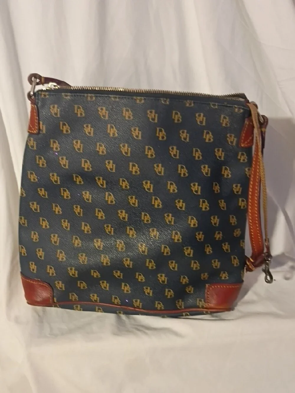 Dooney & Bourke Navy and Brown Monogram Messenger Bag